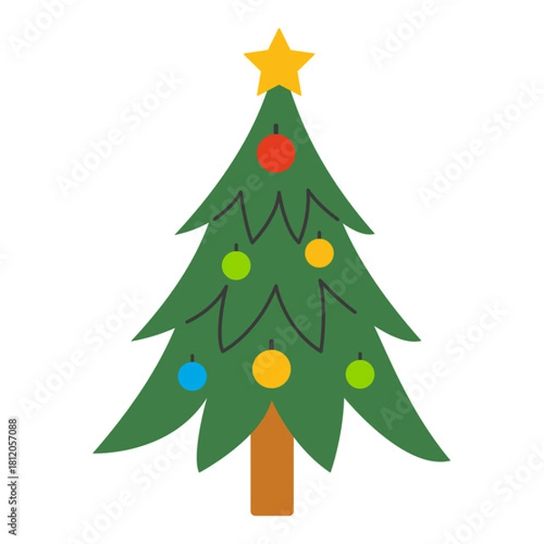 Fototapeta Christmas tree decorated with Christmas toys isolated on the background. Vector New Year and Christmas illustrations.
