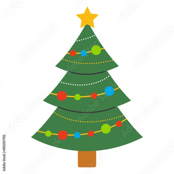 Fototapeta Christmas tree decorated with Christmas toys and garlands isolated on the background. Vector New Year and Christmas illustrations.