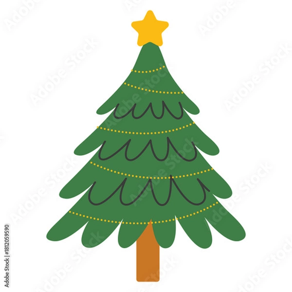 Obraz Christmas tree decorated with garlands isolated on the background. Vector New Year and Christmas illustrations.