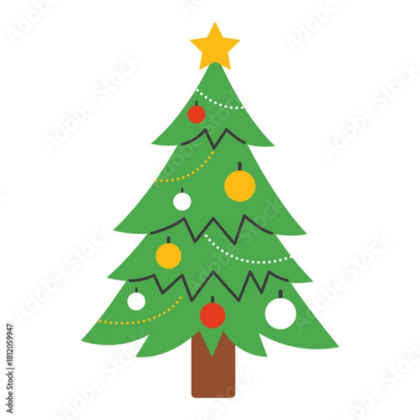 Fototapeta Christmas tree decorated with Christmas toys and garlands isolated on the background. Vector New Year and Christmas illustrations.