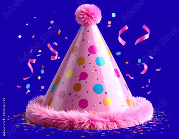 Fototapeta  Colorful Birthday Hat with Confetti Party Elements