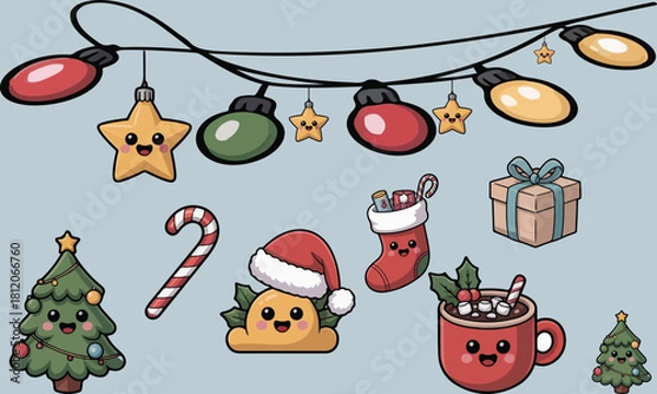 Fototapeta Horizontal Christmas and New Year banner .Seamless border with winter icons in abstract modern geometric flat style. Template for card, invitation or advertising. Happy holidays. Vector illustration.