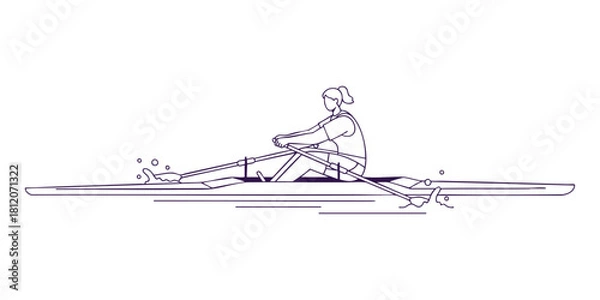 Fototapeta Paralympic Rowing Athlete Pulling the Oar — Line Art Illustration