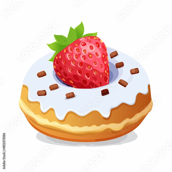 Fototapeta Vector icon illustration of a delicious donut with sweet strawberry topping. Cute, appetizing design suitable for bakery branding, menus, and playful food graphics