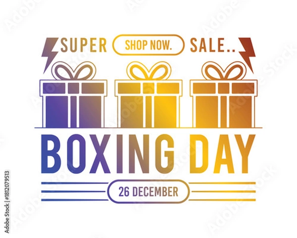 Fototapeta Boxing Day Super Sale Promotion Design with Gradient Color Gift Boxes