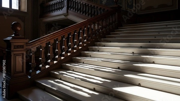 Fototapeta Sunlit Grand Staircase - A Study in Light and Shadow.