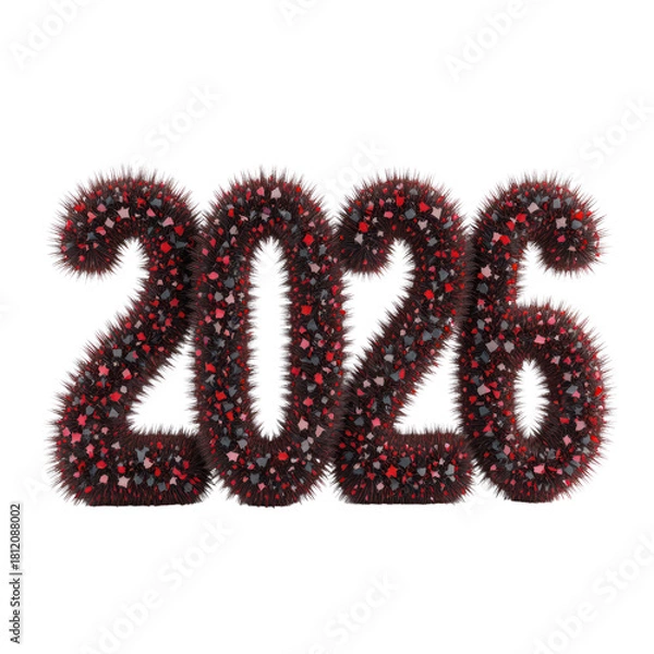 Fototapeta Bold red and black number 2026 design created in a festive modern style for New Year theme