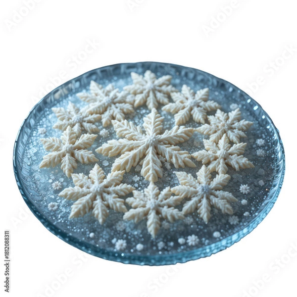 Fototapeta Detailed blue snowflake decoration displayed on a plate creating an elegant winter theme