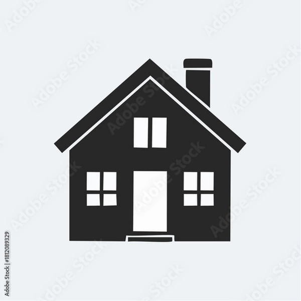Fototapeta Black minimalist vector icon of a modern house, featuring clean geometric lines and simple architectural shapes suitable for branding and UI design