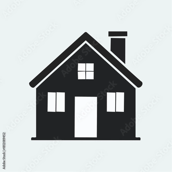 Fototapeta Black minimalist vector icon of a modern house, featuring clean geometric lines and simple architectural shapes suitable for branding and UI design