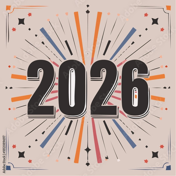 Fototapeta Retro-style vector illustration of the number 2026, featuring bold vintage typography and classic decorative elements for nostalgic graphic design themes