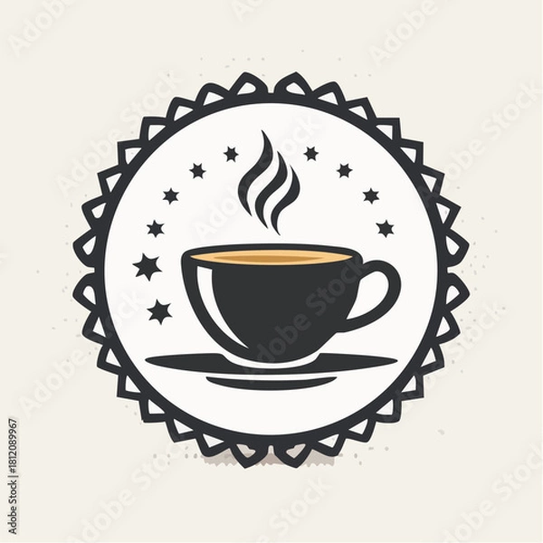 Fototapeta Retro-style vector illustration of a steaming hot coffee cup, featuring bold vintage lines and classic café aesthetics for nostalgic design themes