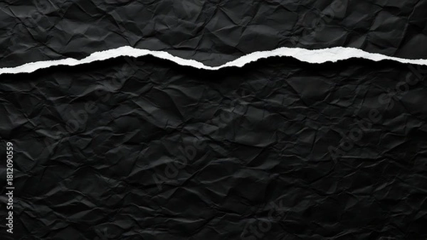 Fototapeta Torn black paper texture background with rough edges.