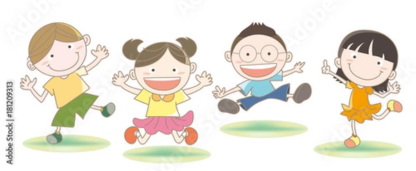 Fototapeta ジャンプしている子供達