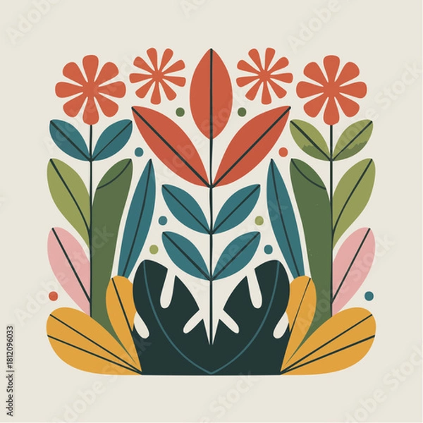 Fototapeta Stunning floral arrangement with vibrant leaves, perfect for adding a touch of spring to your design, originally a scalable vector graphic