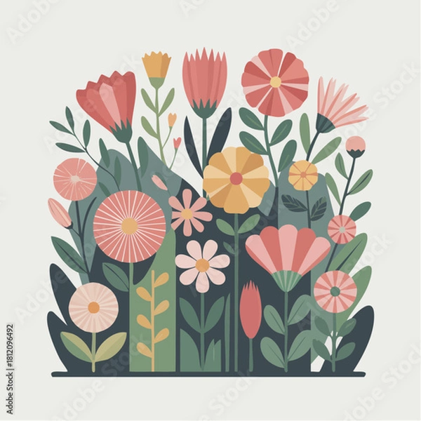 Fototapeta Charming floral arrangement with vibrant colors and whimsical shapes, perfect for adding a touch of springtime joy to any project or design