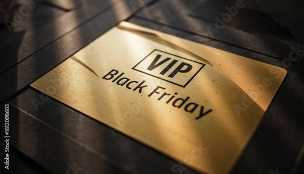 Fototapeta Close-up shot of a golden VIP Black Friday card.