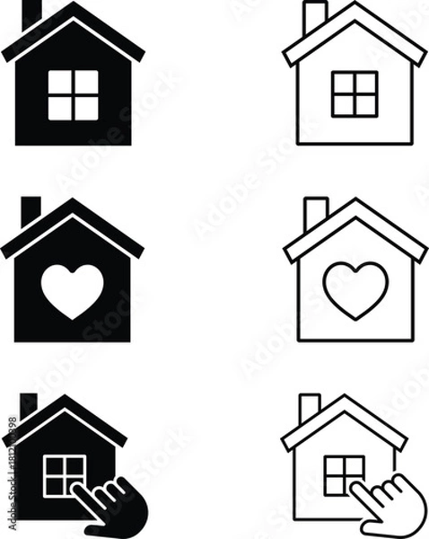 Obraz Home and House Icons Set with Heart and Cursor