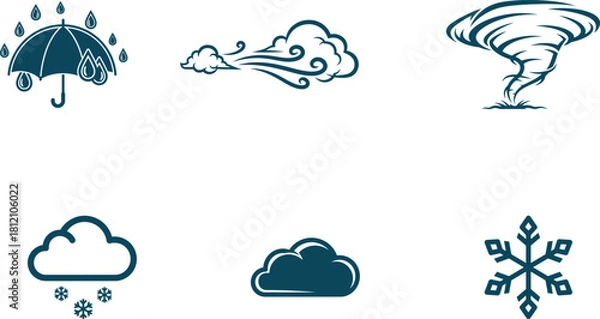 Fototapeta Weather condition icons representing rain wind tornado cloud snow weather forecast and meteorological elements useful for depicting diverse climate conditions and environmental changes