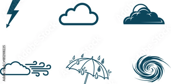 Fototapeta Weather Icons Set Representing Various Atmospheric Conditions and Weather Phenomena Graphic Elements for Meteorology Forecasts and Educational Purposes