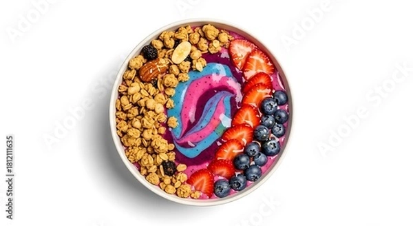 Fototapeta Colorful Smoothie Bowl with Fresh Berries and Granola
