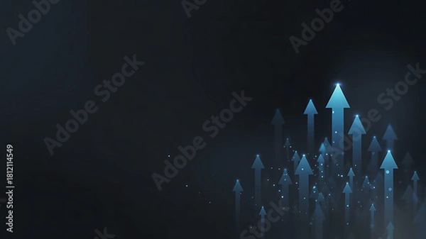 Obraz Blue arrows pointing upwards on a dark background depicting growth and success