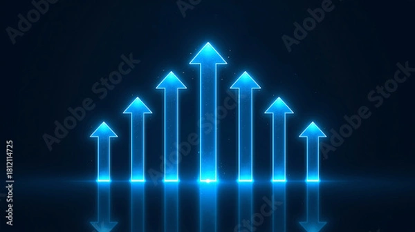 Obraz Digital Neon Arrows Pointing Upward Reflecting on Dark Surface Growth and Success Concept