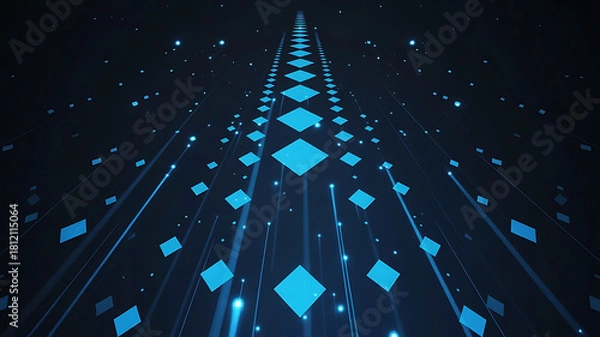 Obraz Futuristic digital network background with blue squares and glowing lights abstract technology design