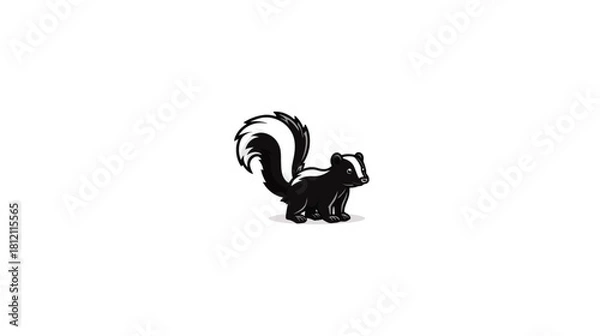 Obraz Cute cartoon skunk illustration. Black and white striped wild animal character, isolated on a clean white background.