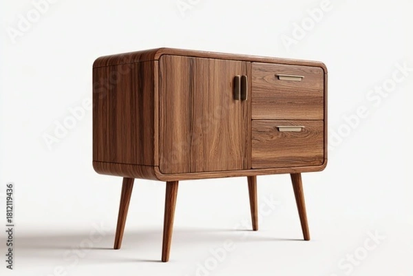 Fototapeta Mid century modern wooden sideboard with two doors and two drawers