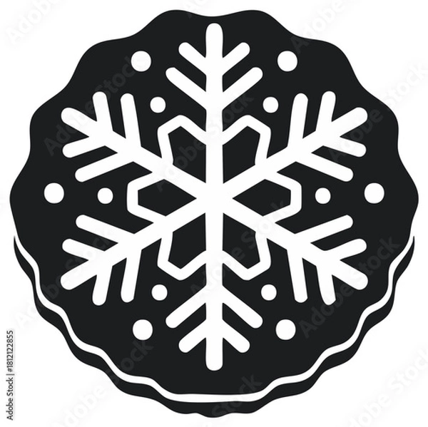 Fototapeta Black and white festive snowflake cookie icon illustration for winter holidays