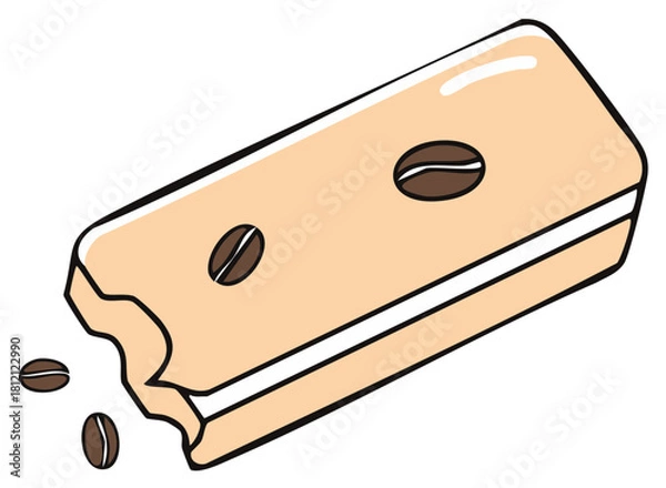 Fototapeta Bitten cookie bar with coffee beans on a light background