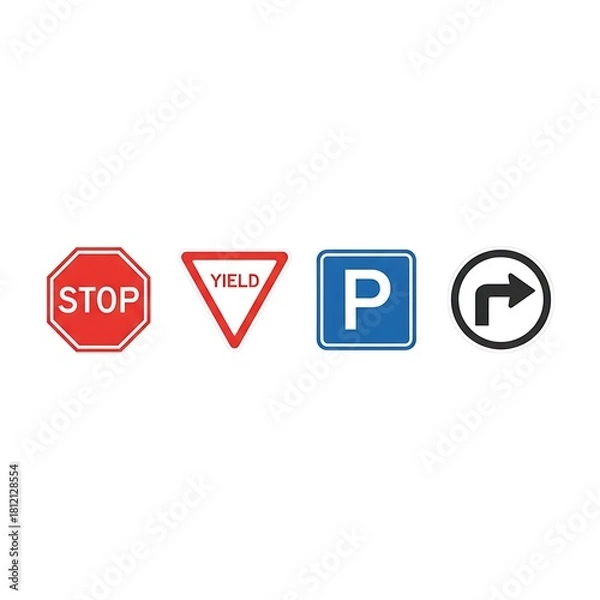Fototapeta Traffic signs collection stop yield turn parking