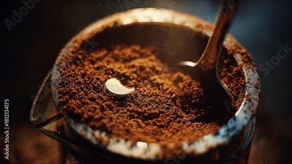 Obraz Coffee grounds in metal container