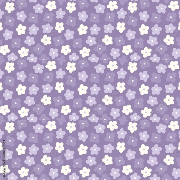 Fototapeta A seamless pattern of small stylized flowers in shades of purple and white on a light purple background