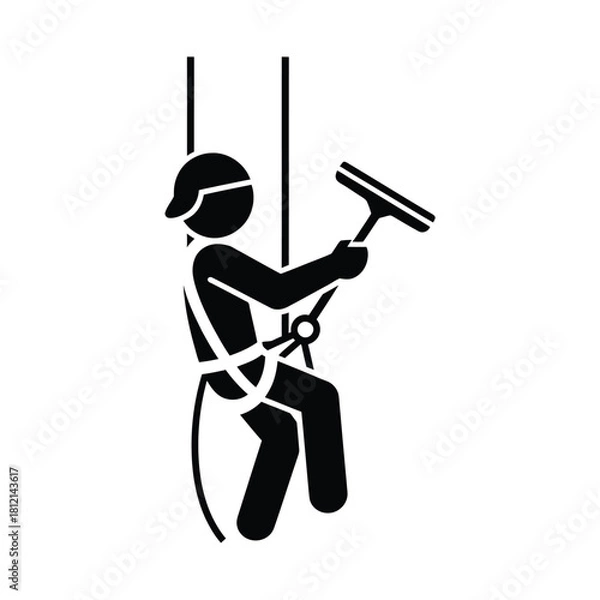 Obraz Window cleaner rappelling down a building with squeegee