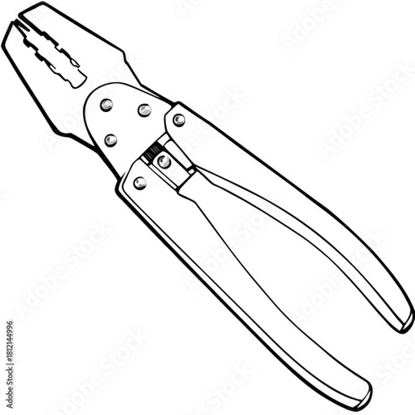 Fototapeta Linear crimping pliers in black and white style for electrical work