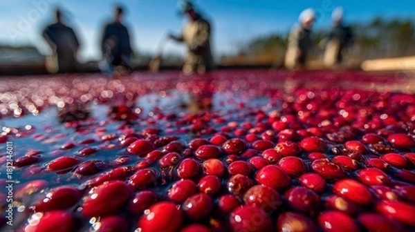Obraz Cranberry harvesting process