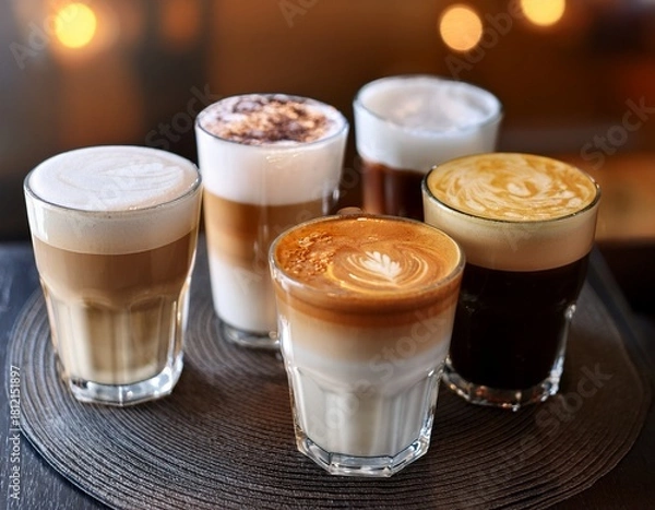 Obraz the coffee drinks showcase with variety of creamy latte and iced espresso delights