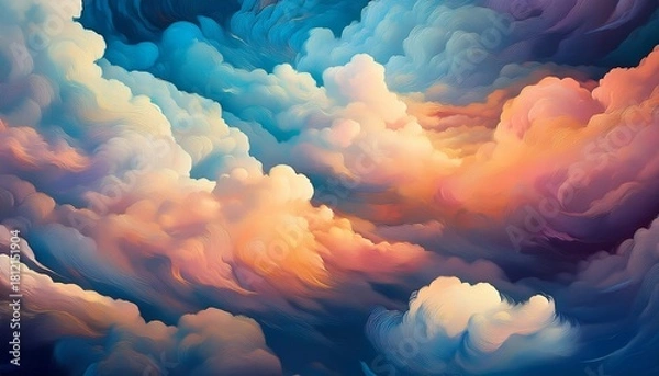 Fototapeta dense layered cloudscape abstract digital art background with fluffy texture