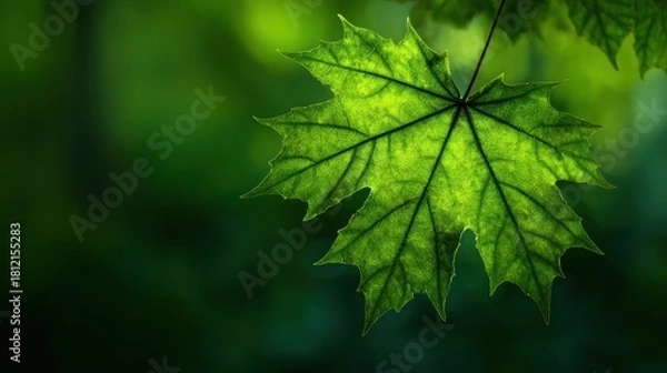 Fototapeta Lush Green Maple Leaf in Natural Light - A Close-Up View.