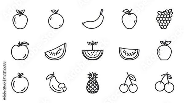 Fototapeta Collection of hand drawn fruit icons in a simple sketch style