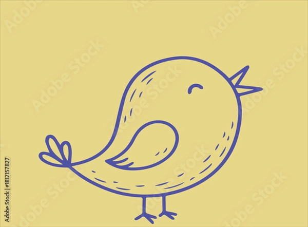 Fototapeta Charming simple illustration of a happy singing bird on a yellow background