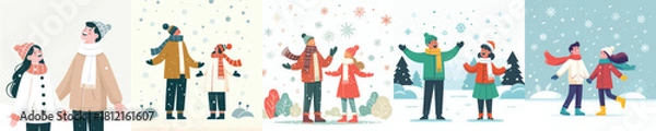 Obraz couple standing happily enjoying the snowfall