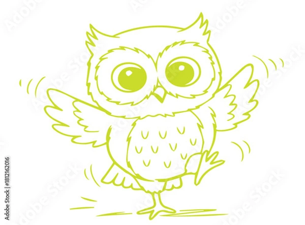 Obraz Whimsical owl character dancing joyfully with outstretched wings and one leg lifted