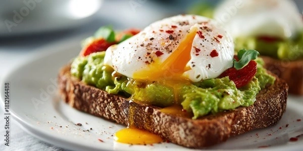Fototapeta Avocado Toast with Poached Egg - A Delicious and Healthy Breakfast.
