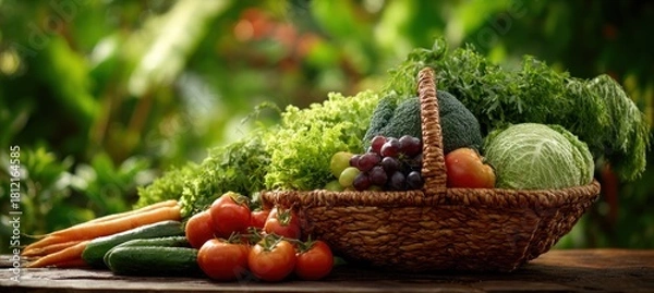 Fototapeta Fresh Harvest - A Basket Overflowing with Natures Bounty.