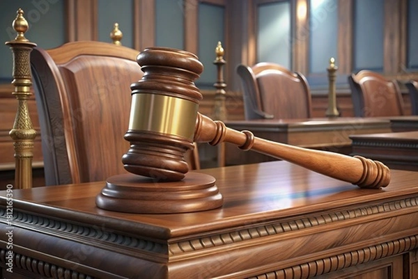 Fototapeta Gavel and judge s bench in a courtroom
