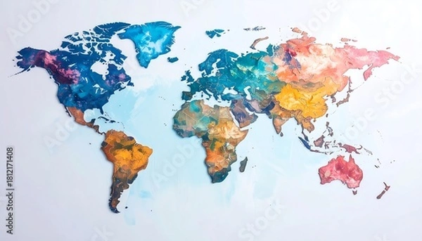 Fototapeta Firefly Inspired Stylized World Map Formed with Abstract Brush Strokes of Unity