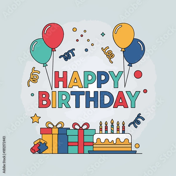 Obraz Banner birthday card with birthday cake